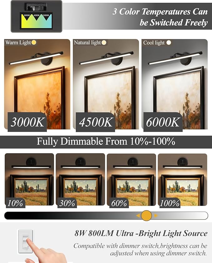 Hardwired Picture Lights For Wall, Led Art Light For Painting, Modern Metal - Image 3