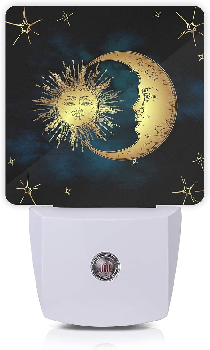 Celestial Moon Golden Sun Night Light, Boho Chic Stars Night Lights Plug into by Oeaskly
