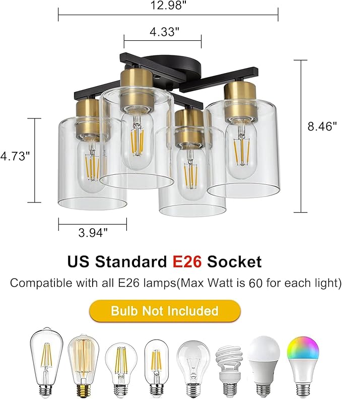 4-Light Semi Flush Mount Ceiling Light, Farmhouse Ceiling Light - Image 3