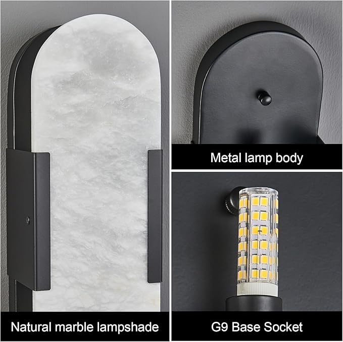 Alabaster Wall Sconces Set of Two, Modern Natural Marble Wall Sconces - Image 5