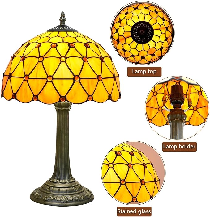 Tiffany Lamp Vintage Bead Orange Table Lamps Bedside - Image 6
