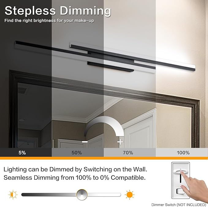 PRESDE 48 Inch Bathroom Light Fixtures Black Vanity Light Bar LED Modern Bath - Image 3