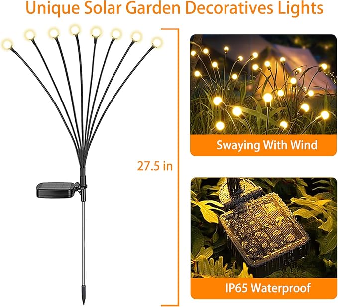 4 Packs Solar Garden Lights Outdoor Waterproof, Firefly Swaying Light - Image 4