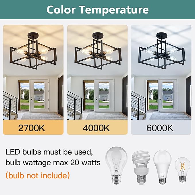 ZGLAOJT Motion Sensor Ceiling Light Fixture 4-Lights Semi Flush Mount Ceiling - Image 3