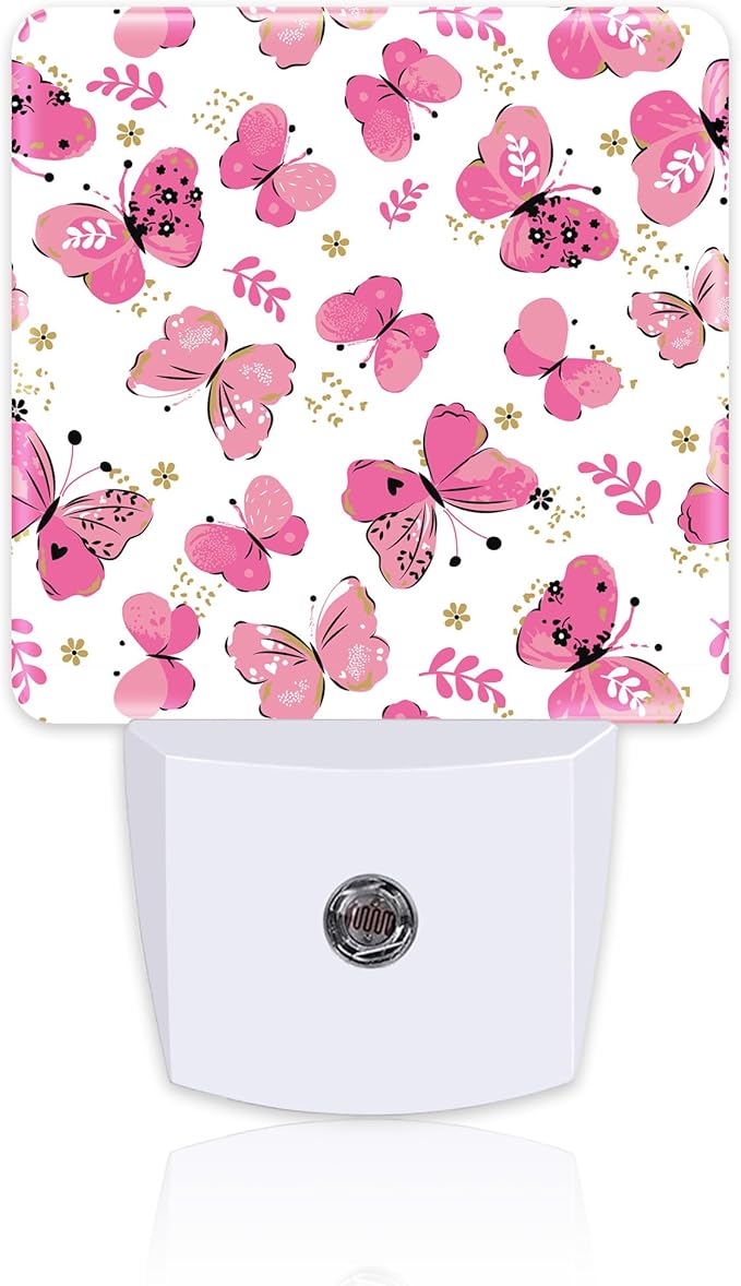 Cute Girl Butterfly Night Light, Watercolor Pink Butterflies Floral Dusk to by sndheke