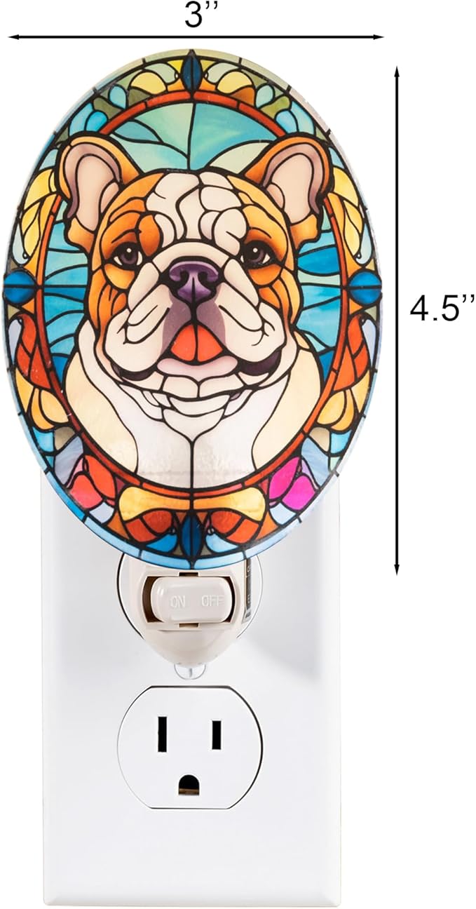 Stained Glass Styled English Bulldog Night Light – Real Glass Plug-in Dog Night - Image 6