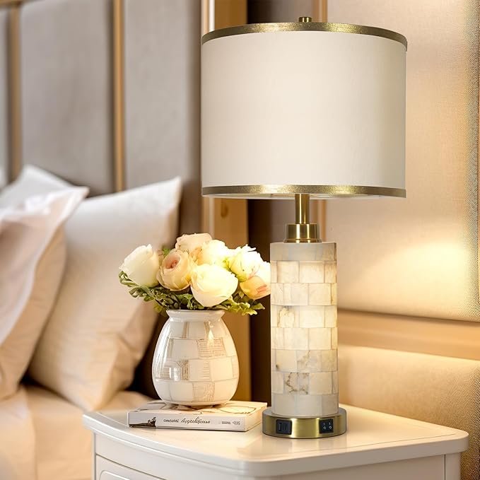 27" Natural Alabaster Table Lamps Set of 2, Lamps - Image 5