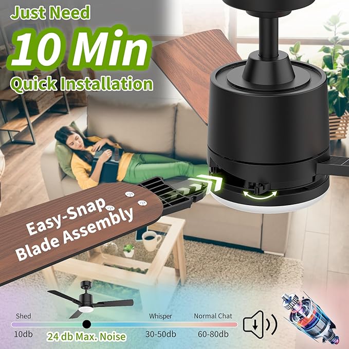 Ceiling Fans with Lights, 42 Inch Low Profile Ceiling Fan with Light and Remote - Image 2
