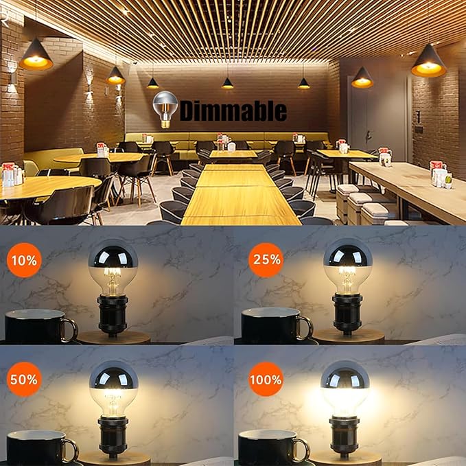 Leools Half Chrome Light Bulb 6W Dimmable LED Edison Bulb G80/G25 Globe Shape - Image 4