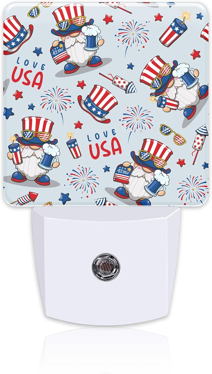 Cute American Patriotic Gnomes Night Light Plug into Wall, USA Flag Love USA by sndheke