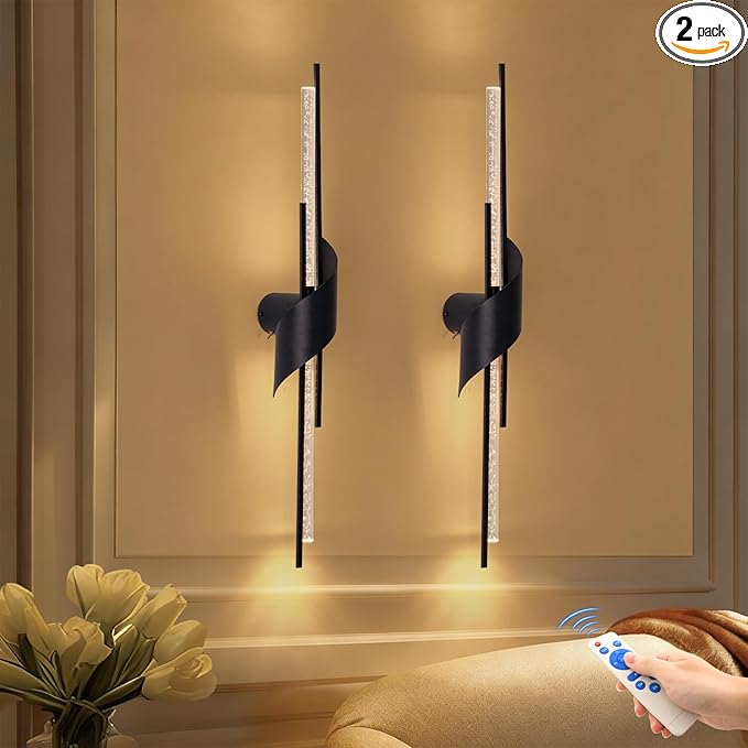 camuucci Battery Operated Black Wall Sconces Set of Two, Modern Wireless Wall by CAMUUCCIWALLSCONCES