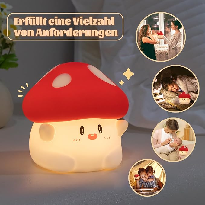 Hug Mushroom Night Light, 50-Hour Battery & Pat Control, Squishy Lamp - Image 7