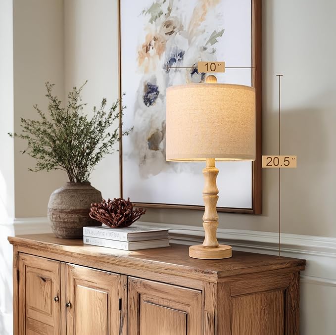 BOBOMOMO 20.5" Farmhouse Table Lamps Set of 2, Rustic Nightstand Lamps - Image 3