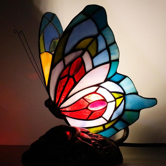 Small Tiffany Table lamp Stained Glass Butterfly Desk Lamp 7X5X9.8 Inch Accent - Image 7