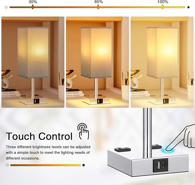 Touch Bedside Table Lamp Set of 2-3-Way Dimmable Night Lamp - Image 2
