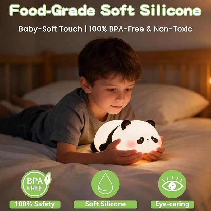 Cute Panda Night Light for Kids, LED Panda Lamp, Food Grade Silicone Novelty - Image 2