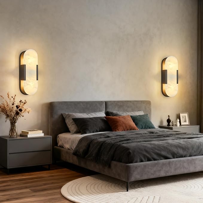 Alabaster Wall Sconces Set of Two, Modern Natural Marble Wall Sconces - Image 8