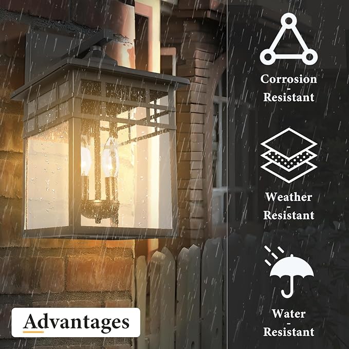 Outdoor Light Fixture Wall Mount, Large Waterproof Outdoor Square Wall Lantern - Image 3
