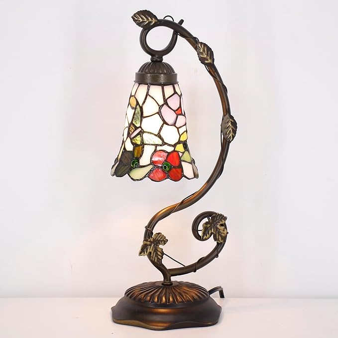 Tiffany Lamp Stained Glass Desk Reading Bedside Light, Metal Leaf Table Lamp - Image 5