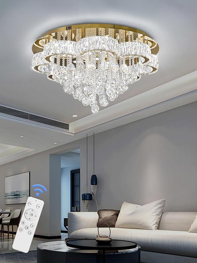 W32in Crystal Ceiling Chandelier Modern Gold Chandeliers Raindrop Crystal - Image 3