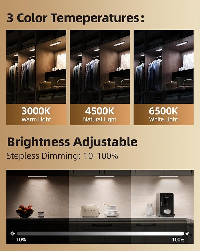 6Pack 7.8inch Under Cabinet Lighting, Rechargeable Motion Sensor Light Wireless - Image 5