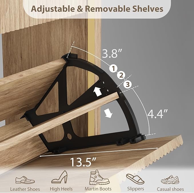 Fluted Shoe Cabinet Storage, Modern Slim Shoe Organizer Cabinet - Image 7