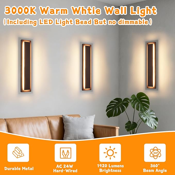 23.6 in Long Outdoor LED Wall Lights, Modern Exterior Garage Wall Light - Image 4