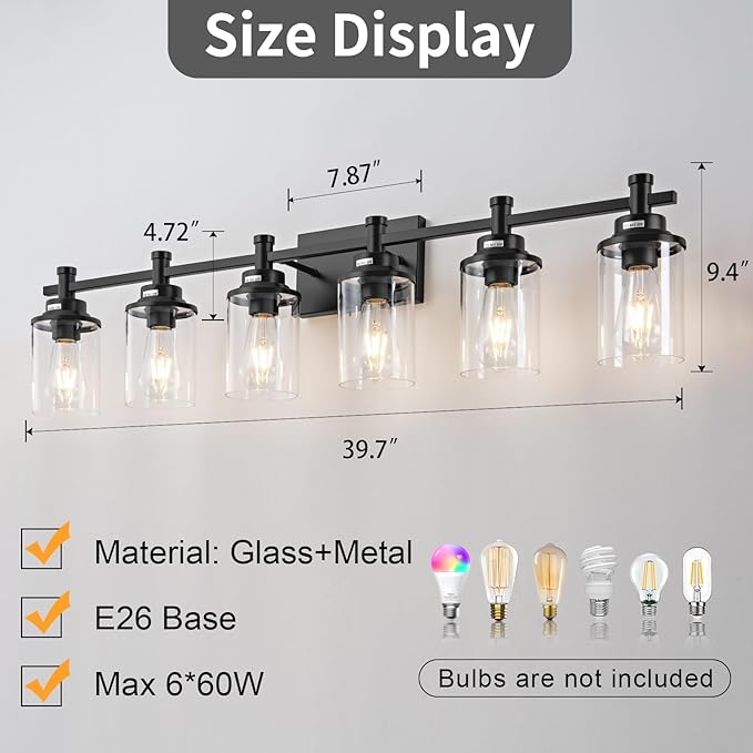 Modern Black Bathroom Vanity Lighting Over Mirror, 6 Lights Bathroom Vanity - Image 4