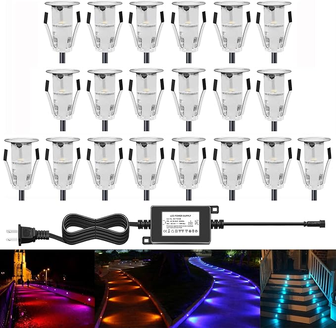 LED Deck Lights Multi-Color RGB Waterproof Recessed Wood Decking 0.7" Tiny Deck by QACALEDOutdoorRecessedDeckLightingKits
