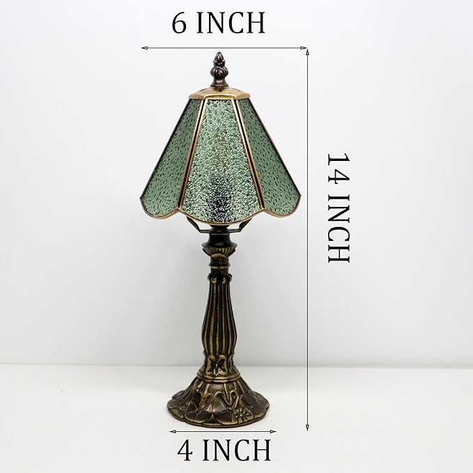 Small Tiffany Table Lamp Green Diamond Style Stained Glass Desk Lamps 6X6X14 - Image 2