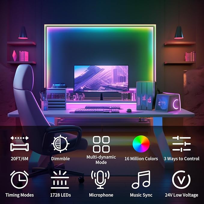 20FT LED Strip Lights COB Smart IC, 24V RGB LED Lights - Image 2