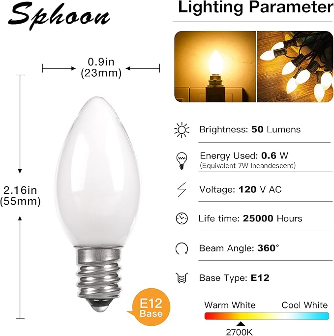C7 Candelabra Led Light Bulbs, Small Night Light Bulb, 0.6 Watt Equivalent 7W - Image 2