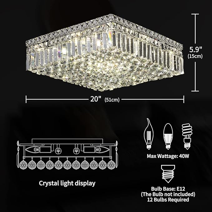 12-Lights Modern Flush Mount Ceiling Light Fixtures, Elegant Crystal Chandelier - Image 4