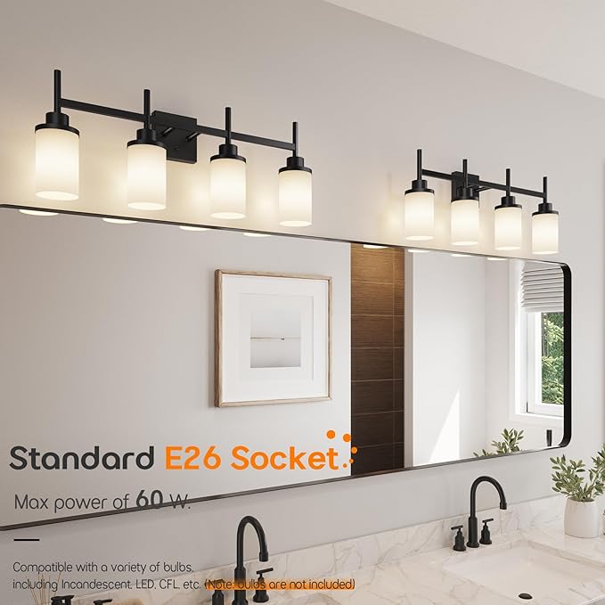 Wall Light Fixtures 4-Light Over Mirror, Matte Black Vanity Lights - Image 3