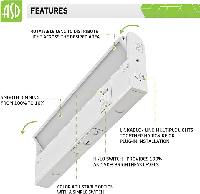 ASD Swivel LED Under Cabinet Lighting, 12 Inch 5W, Hardwired or Plug-in - Image 4