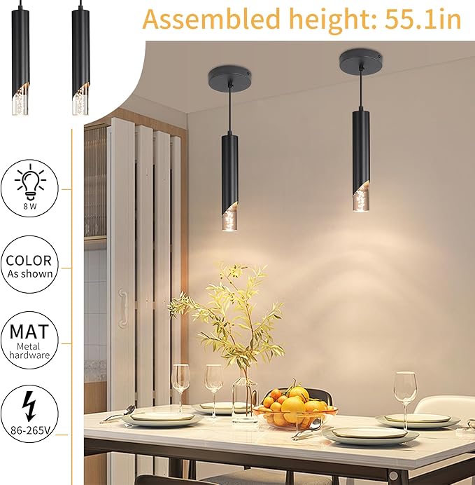 2 Pack Minimalist Kitchen Island Pendant Lights, Bubble Acrylic, Adjustable - Image 6