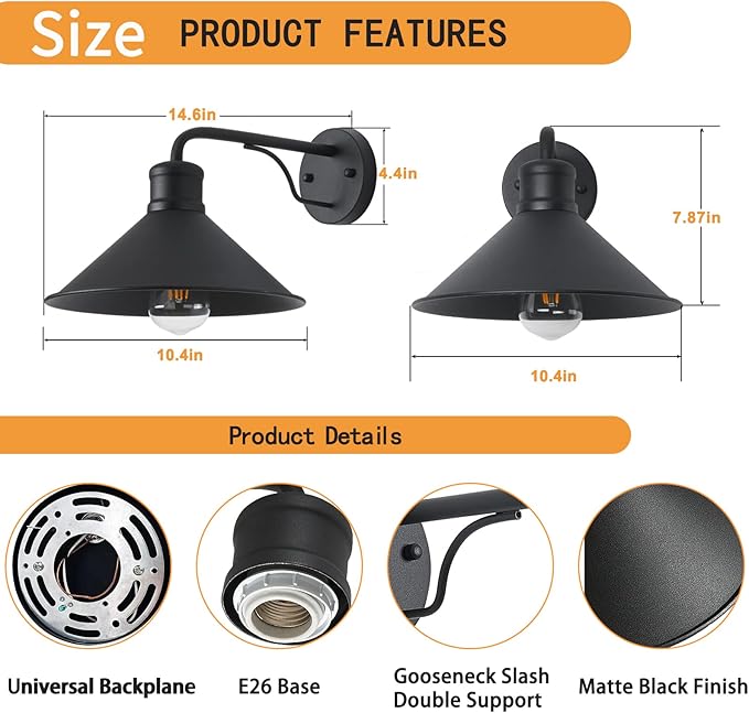 2 Pack Outdoor Wall Lights Wall Mount - Image 2