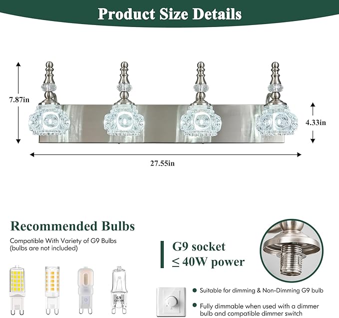 Modern Glass Crystal Vanity Light - Image 2