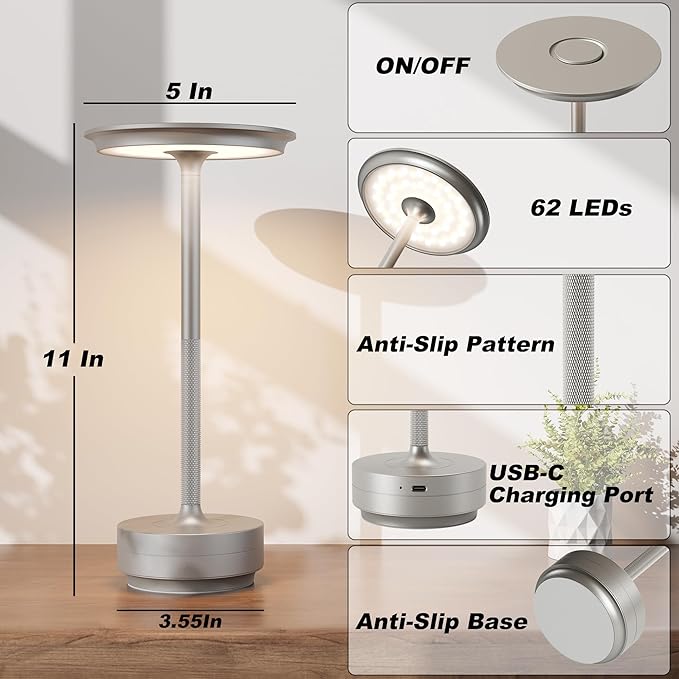 2 Pack Rechargeable Cordless Table Lamps, Portable 5000mAh Battery Table Light - Image 7