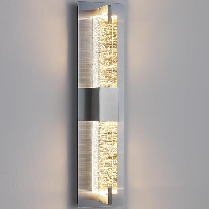 WOSHITU LED Wall Sconce Light: 19 Inch Nickel Modern Sconces Wall Lighting by WOSHITU