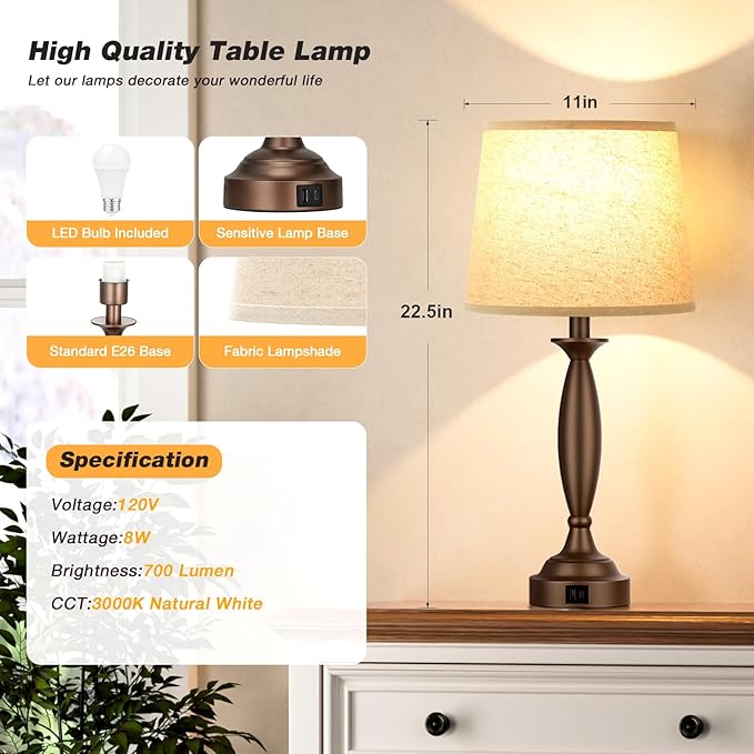 Seealle Beige Brown Lamps for Bedrooms Set of 2 - Image 6
