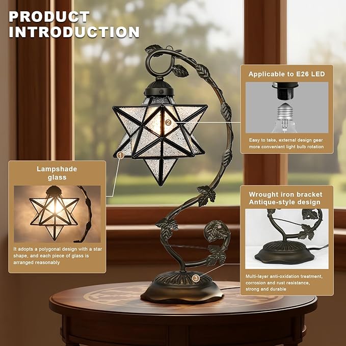 Star Glass Table Lamp, Vintage Style Table Lamp, Living Room - Image 5