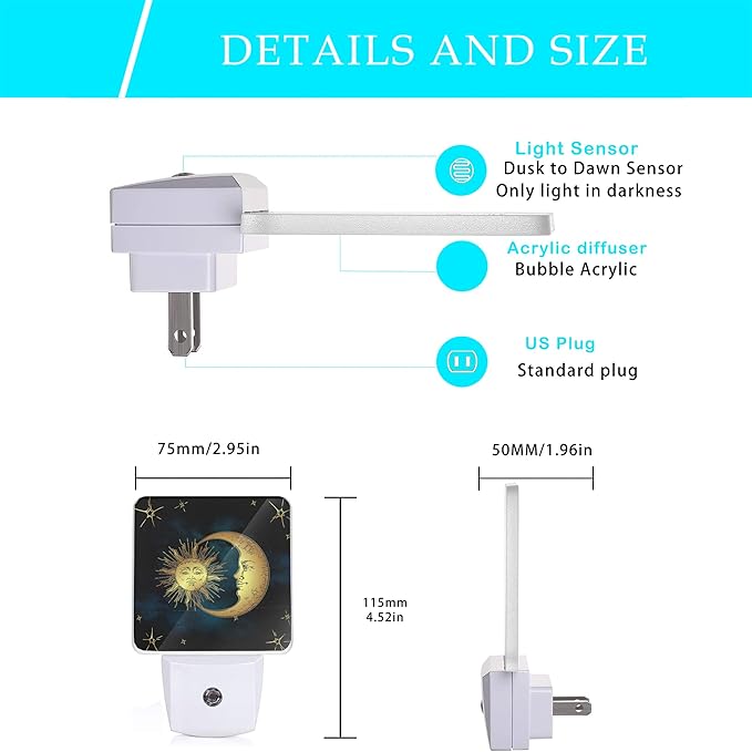 Celestial Moon Golden Sun Night Light, Boho Chic Stars Night Lights Plug into - Image 2