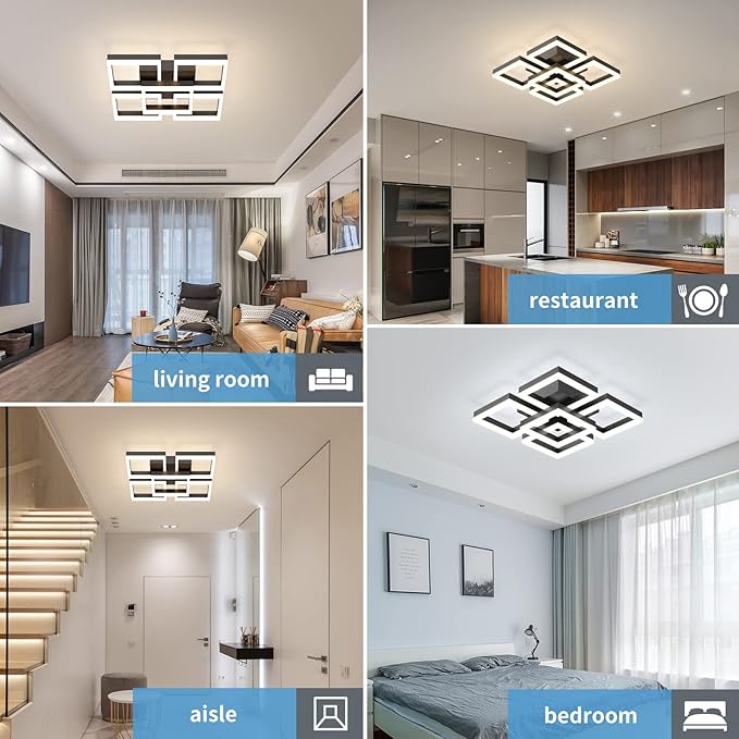 GEADI Modern LED Ceiling Light, 64W Dimmable Black Flush Mount Light 5-Square - Image 9