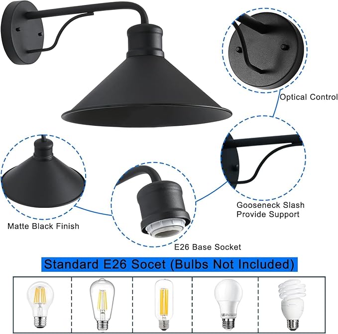 3 Pack Matte Black Outdoor Wall Lights, Modern Farmhouse Porch Wall Light - Image 4