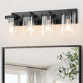 4-Light Bathroom Lighting Fixtures over Mirror, Matte Black Vanity Lights by OUVR