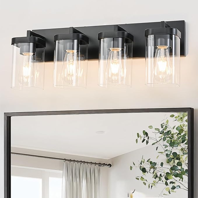 4-Light Bathroom Lighting Fixtures over Mirror, Matte Black Vanity Lights by OUVR