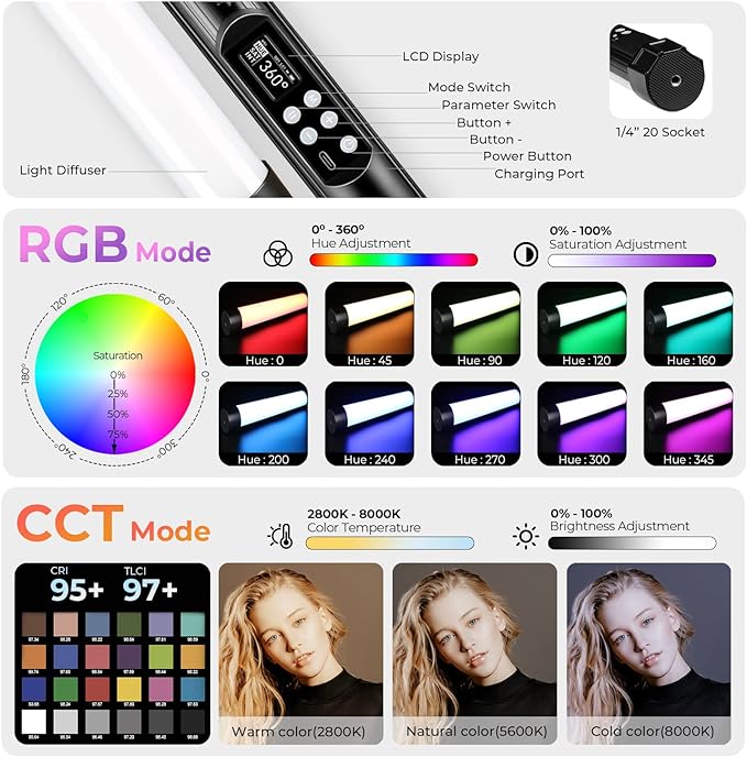 Mettlelite TLX1 RGB Tube Light LED Full Color Portable Video Light - Image 3