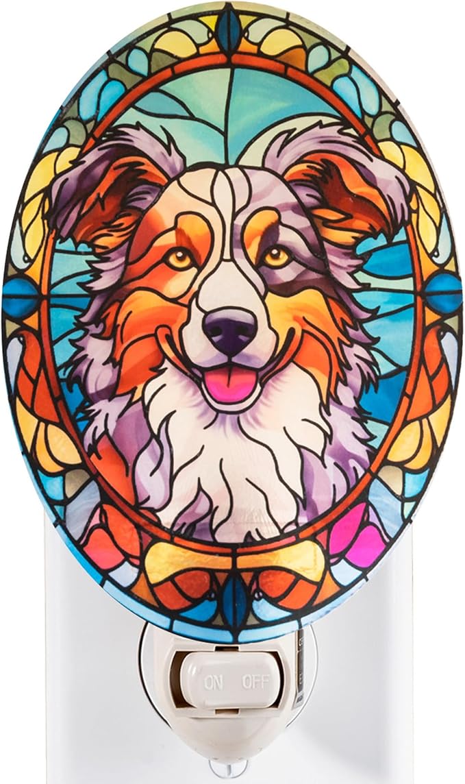 Stained Glass Styled Border Collie Night Light – Real Glass Plug-in Dog Night by Unknown
