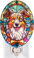 Stained Glass Styled Border Collie Night Light – Real Glass Plug-in Dog Night by Unknown